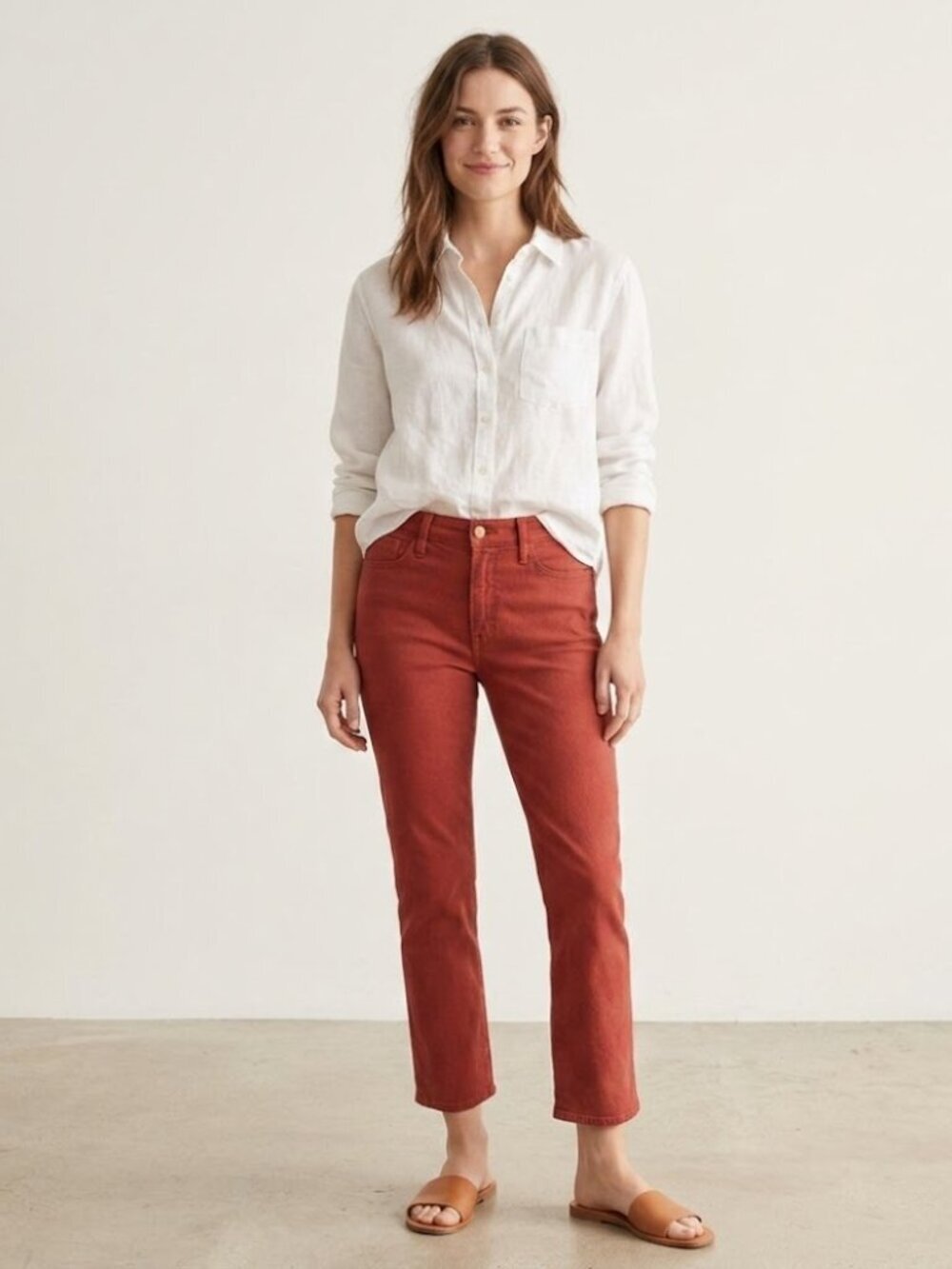 FRAME Le High Straight Red Cropped Jeans Size 30 High Rise Designer Denim